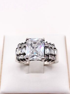 Size 8 Sterling Silver Princess-Cut Cubic Zirconia Cocktail Ring
